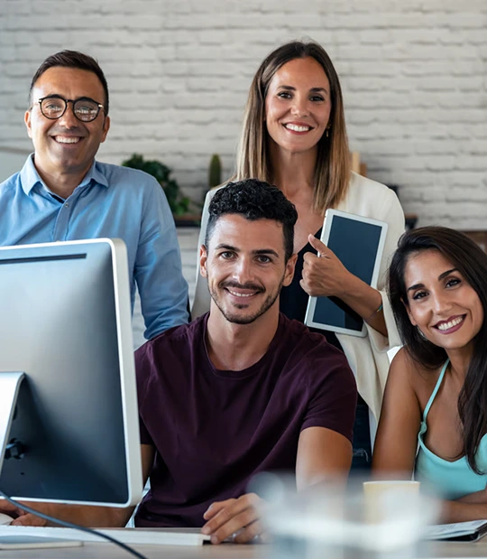 Digital agency team collaborating in an office